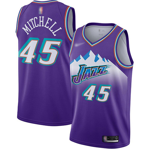 Utah Jazz #45 Donovan Mitchell Purple Swingman Hardwood Classics Jersey Mens