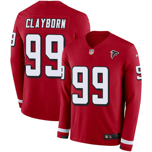 Atlanta Falcons #99 Adrian Clayborn Red Team Color Men's Stitched Limited Therma Long Sleeve Jersey Men's