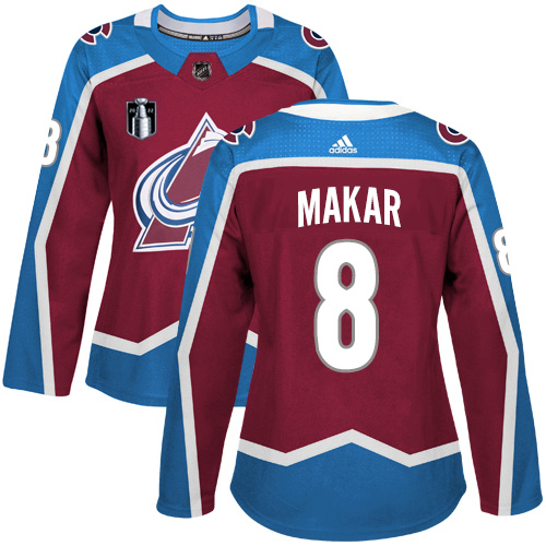 Adidas Colorado Avalanche #8 Cale Makar Burgundy Women's 2022 Stanley Cup Final Patch Home Authentic Stitched Jersey Womens