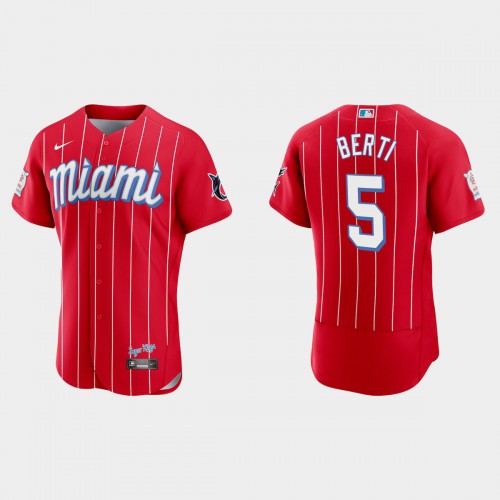 Miami Miami Marlins #5 Jon Berti Men's 2021 City Connect Authentic Jersey Red Men's