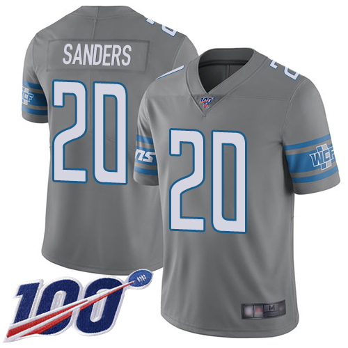 Lions #20 Barry Sanders Gray Men's Stitched Limited Rush 100th Season Jersey