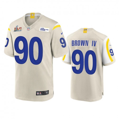 Los Angeles Los Angeles Rams #90 Earnest Brown IV Men's Super Bowl LVI Patch Game Jersey - Bone Men's