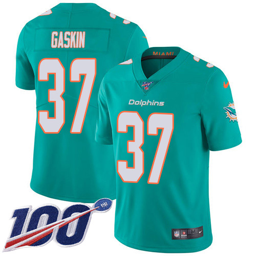 Miami Dolphins #37 Myles Gaskin Aqua Green Team Color Youth Stitched 100th Season Vapor Untouchable Limited Jersey Youth