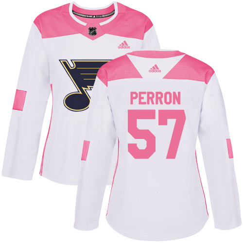 Adidas St. Louis Blues #57 David Perron White/Pink Authentic Fashion Women's Stitched Jersey Womens
