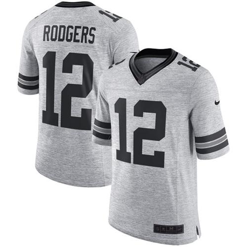 Packers #12 Aaron Rodgers Gray Men's Stitched Limited Gridiron Gray II Jersey
