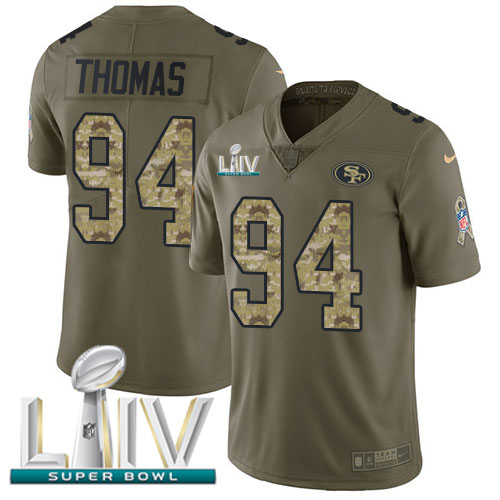 San Francisco 49ers #94 Solomon Thomas Olive/Camo Super Bowl LIV 2020 Men's Stitched Limited 2017 Salute To Service Jersey Men's