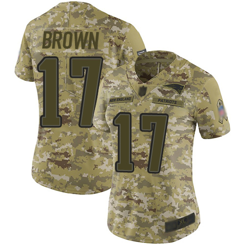 New England Patriots #17 Antonio Brown Camo Women's Stitched Limited 2018 Salute to Service Jersey Womens