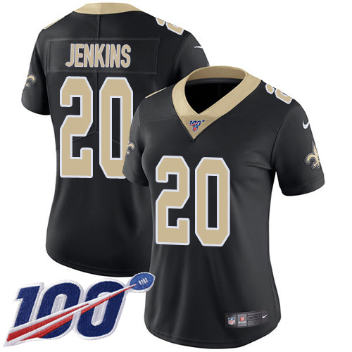 New Orleans Saints #20 Janoris Jenkins Black Team Color Women's Stitched 100th Season Vapor Untouchable Limited Jersey Womens