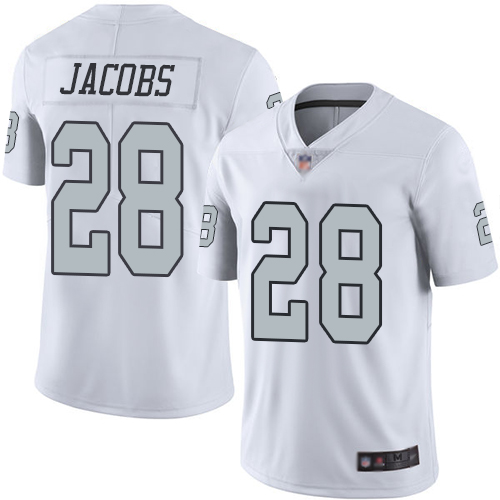 Raiders #28 Josh Jacobs White Youth Stitched Limited Rush Jersey