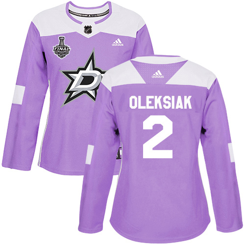 Adidas Dallas Stars #2 Jamie Oleksiak Purple Authentic Fights Cancer Women's 2020 Stanley Cup Final Stitched Jersey Womens