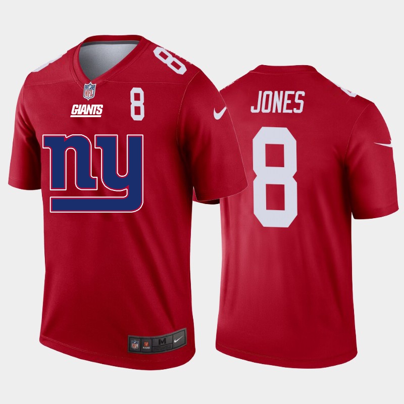 New York Giants #8 Daniel Jones Red Men's Big Team Logo Player Vapor Limited Jersey