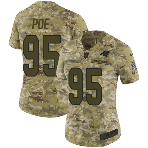 Carolina Panthers #95 Dontari Poe Camo Women's Stitched Limited 2018 Salute to Service Jersey Womens