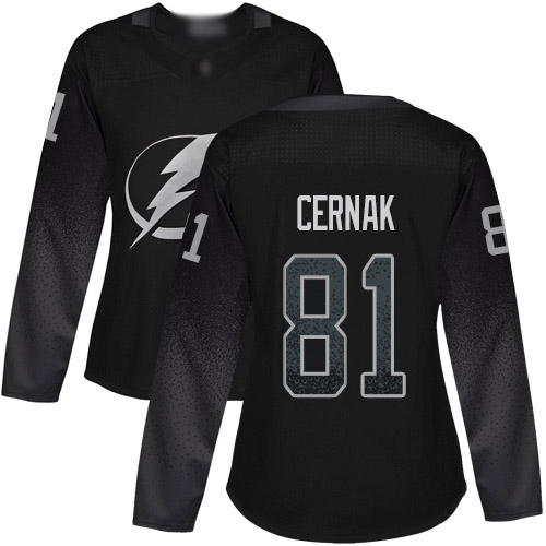 Adidas Tampa Bay Lightning #81 Erik Cernak Black Alternate Authentic Women's Stitched Jersey Womens