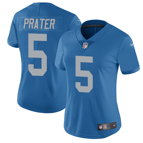 Detroit Lions #5 Matt Prater Blue Throwback Women's Stitched Vapor Untouchable Limited Jersey Womens
