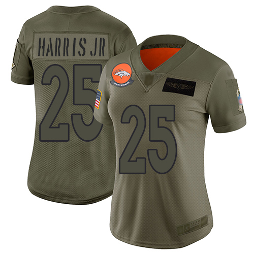 Denver Broncos #25 Chris Harris Jr Camo Women's Stitched Limited 2019 Salute to Service Jersey Womens