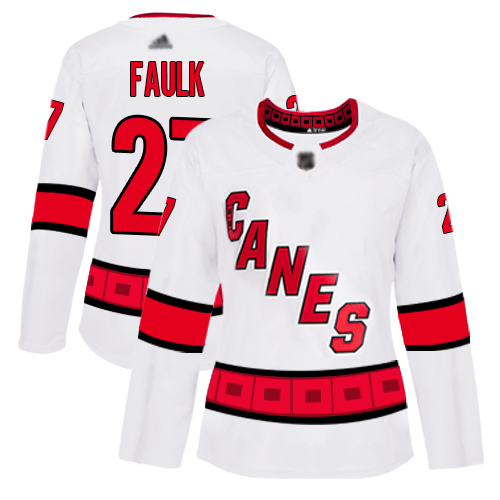 Adidas Carolina Hurricanes #27 Justin Faulk White Road Authentic Women's Stitched Jersey Womens