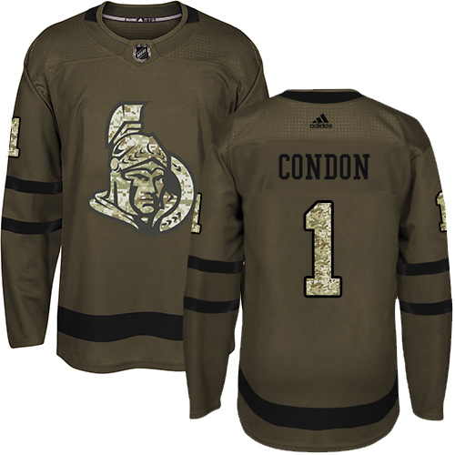 Adidas Ottawa Senators #1 Mike Condon Green Salute to Service Stitched Youth Jersey Youth