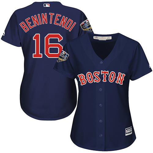 Boston Red Sox #16 Andrew Benintendi Navy Blue Alternate 2018 World Series Women's Stitched Jersey Womens