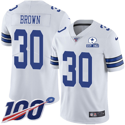 Dallas Cowboys #30 Anthony Brown White Men's Stitched With Established In 1960 Patch 100th Season Vapor Untouchable Limited Jersey Men's