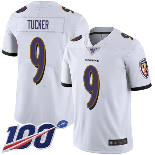 Ravens #9 Justin Tucker White Men's Stitched 100th Season Vapor Limited Jersey