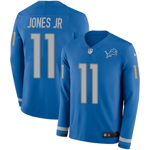 Detroit Lions #11 Marvin Jones Jr Blue Team Color Men's Stitched Limited Therma Long Sleeve Jersey Men's