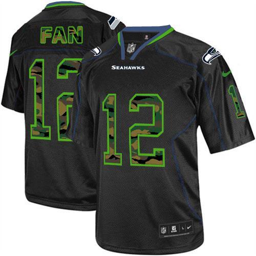 Seahawks #12 Fan Black Men's Stitched Elite Camo Fashion Jersey