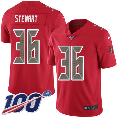 Tampa Bay Buccaneers #36 M.J. Stewart Red Men's Stitched Limited Rush 100th Season Jersey Men's