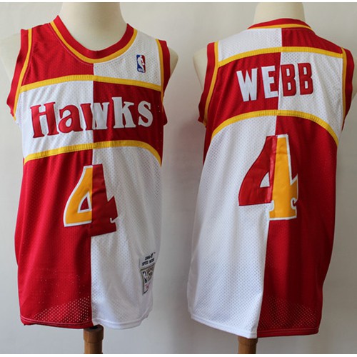 Mitchell And Ness Split Fashion Atlanta Hawks #4 Spud Webb Red/White Stitched Jersey Mens