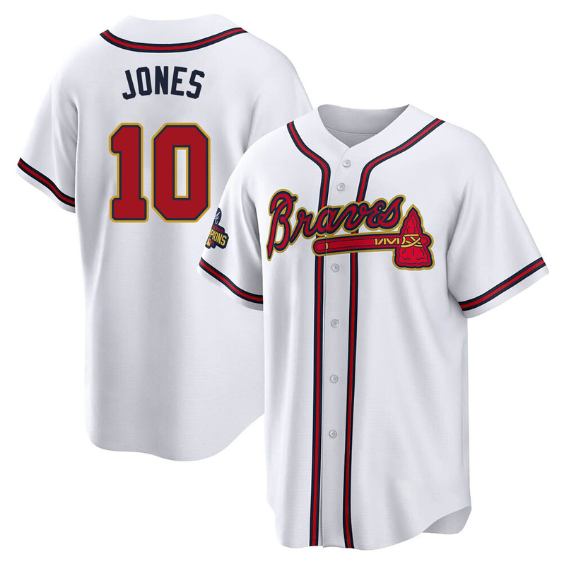 Men's Youth Women's #10 Chipper Jones Atlanta Braves White 2022 Gold Program Jersey