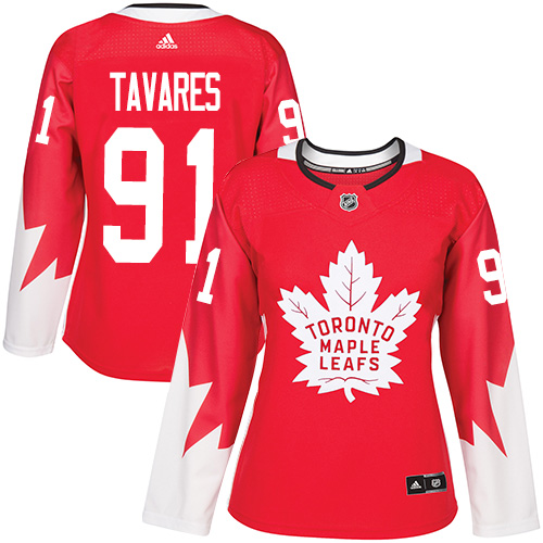 Adidas Maple Toronto Maple Leafs #91 John Tavares Red Team Canada Authentic Women's Stitched Jersey Womens
