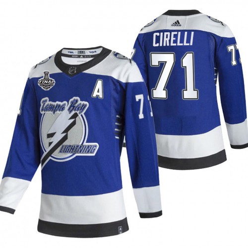 Adidas Tampa Bay Lightning #71 Anthony Cirelli Blue Road Authentic 2021 Stanley Cup Final Patch Jersey Men's