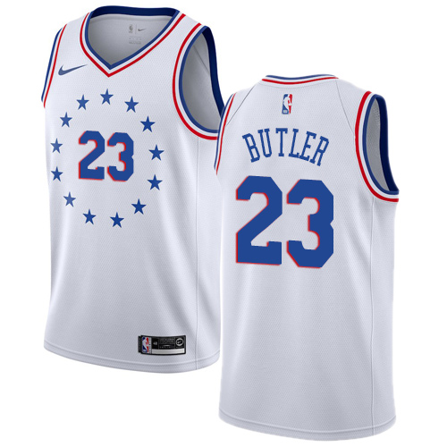Philadelphia 76ers #23 Jimmy Butler White Swingman Earned Edition Jersey Mens
