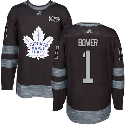 Adidas Maple Toronto Maple Leafs #1 Johnny Bower Black 1917-2017 100th Anniversary Stitched Jersey Men's
