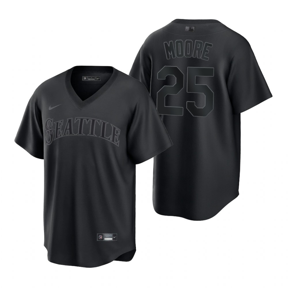 Seattle Mariners #25 Dylan Moore Men's Black Pitch Black Fashion Jersey