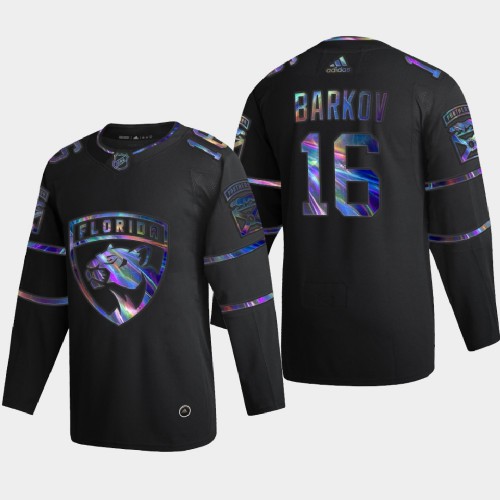Florida Florida Panthers #16 Aleksander Barkov Men's Iridescent Holographic Collection Jersey - Black Men's