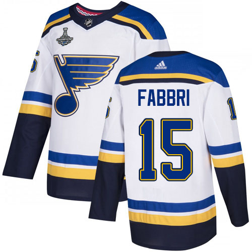 Adidas St. Louis Blues #15 Robby Fabbri White Road Authentic 2019 Stanley Cup Champions Stitched Jersey Men's