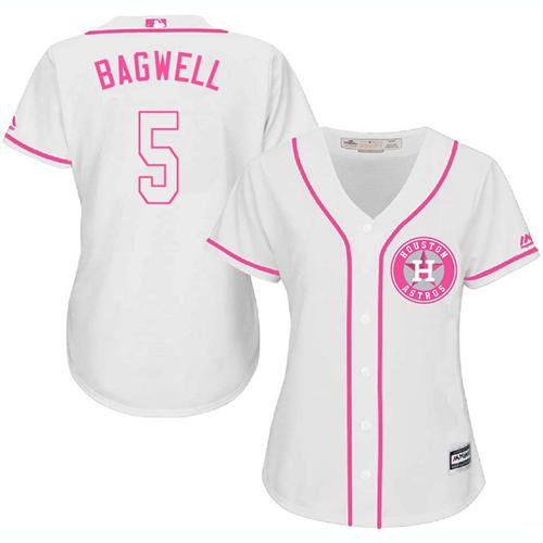 Houston Astros #5 Jeff Bagwell White/Pink Fashion Women's Stitched Jersey Womens