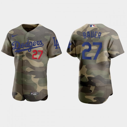 Los Angeles Los Angeles Dodgers #27 Trevor Bauer Men's 2021 Armed Forces Day Authentic Jersey -Camo Men's