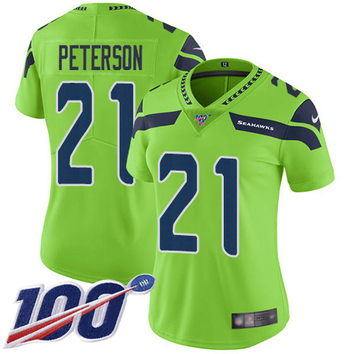 Seattle Seahawks #21 Adrian Peterson Green Women's Stitched Limited Rush 100th Season Jersey Womens