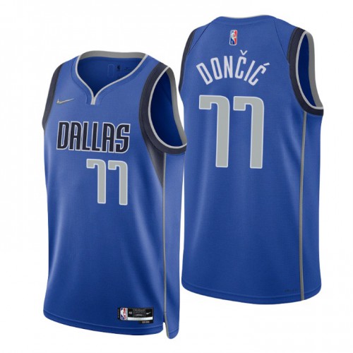 Dallas Mavericks #77 Luka Doncic Blue Mens 2021-22 75th Anniversary Diamond Swingman Jersey - Icon Edition Mens