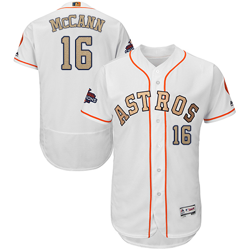 Houston Astros #16 Brian McCann White FlexBase Authentic 2018 Gold Program Cool Base Stitched Jersey Men's