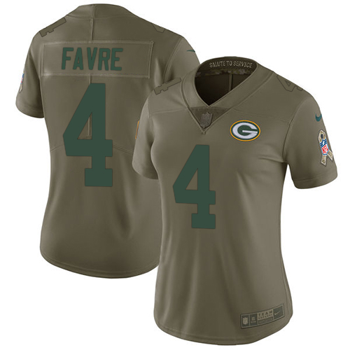 Green Bay Packers #4 Brett Favre Olive Women's Stitched Limited 2017 Salute to Service Jersey Womens