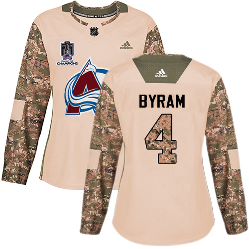 Adidas Colorado Avalanche #4 Bowen Byram Camo Authentic Women's 2022 Stanley Cup Champions Veterans Day Stitched Jersey Womens