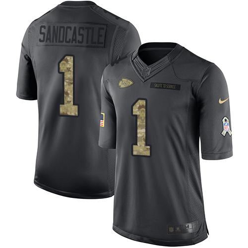 Kansas City Chiefs #1 Leon Sandcastle Black Men's Stitched Limited 2016 Salute to Service Jersey Men's
