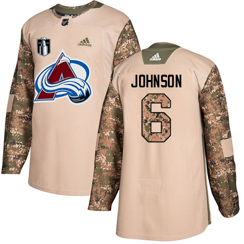 Adidas Colorado Avalanche #6 Erik Johnson Camo 2022 Stanley Cup Final Patch Authentic Veterans Day Stitched Jersey Men's
