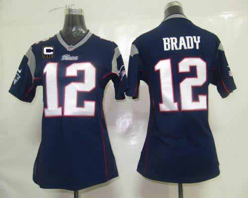 Patriots #12 Tom Brady Navy Blue Team Color With C Patch Women's Stitched Elite Jersey