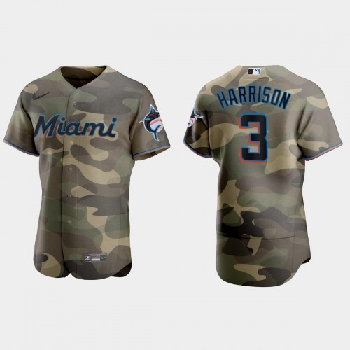 Miami Miami Marlins #3 Monte Harrison Men's 2021 Armed Forces Day Authentic Jersey -Camo Men's