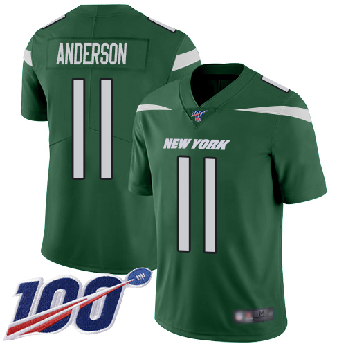New York Jets #11 Robby Anderson Green Team Color Men's Stitched 100th Season Vapor Limited Jersey Men's