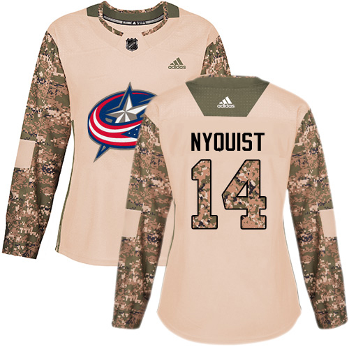 Adidas Columbus Blue Jackets #14 Gustav Nyquist Camo Authentic 2017 Veterans Day Women's Stitched Jersey Womens