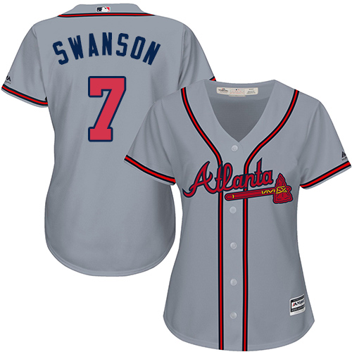 Atlanta Braves #7 Dansby Swanson Grey Road Women's Stitched Jersey Womens